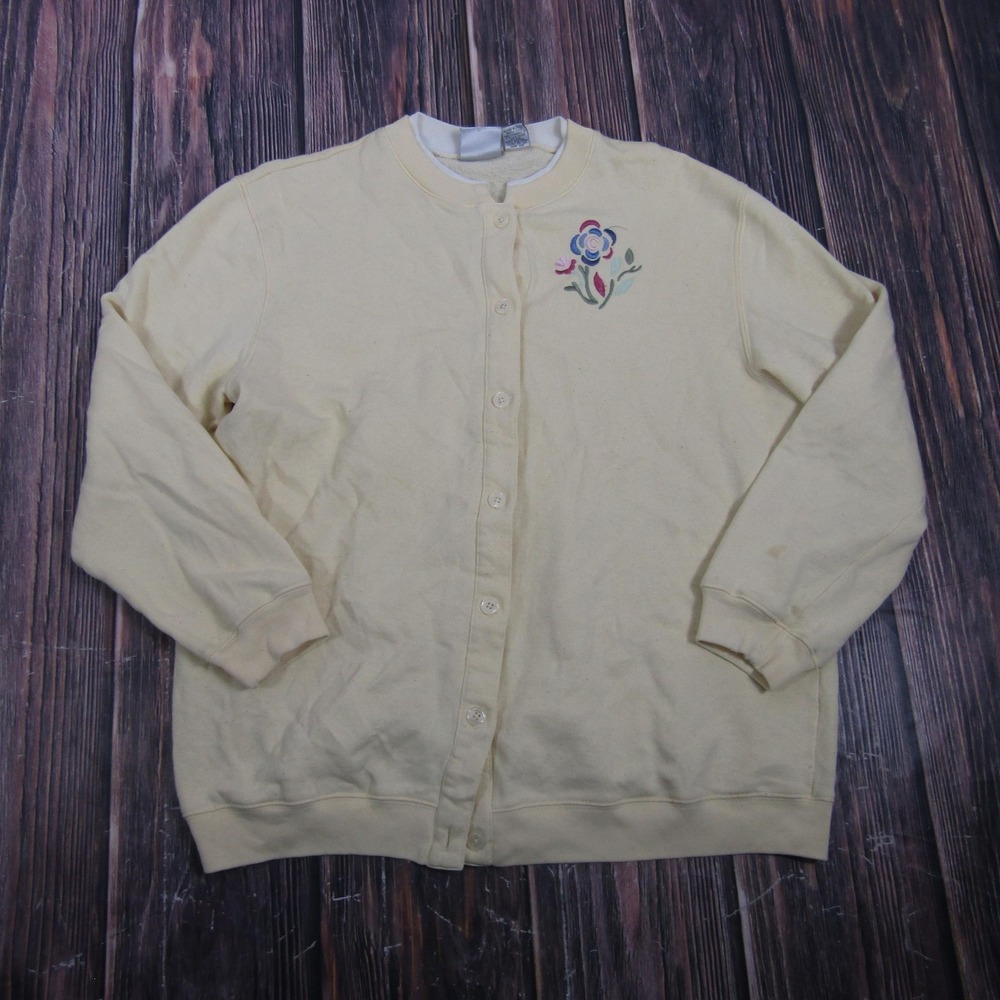 Baxter & Wells Sweater Vintage Granny Core Womens Large Yellow Crewneck Cardigan